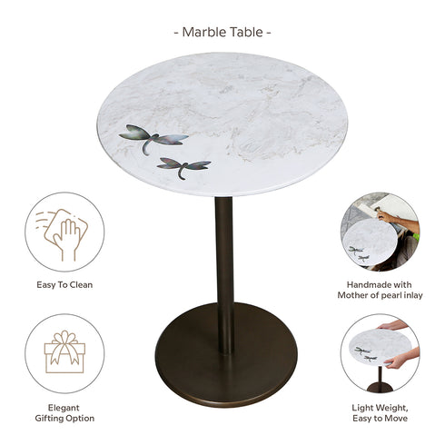 White Accent Table with Mother of Pearl Inlay